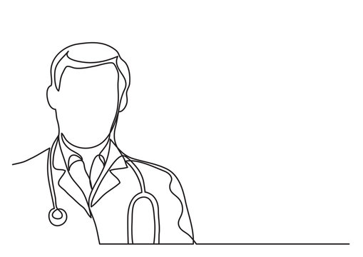 doctor with stethoscope - continuous line drawing