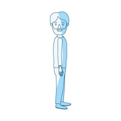blue silhouette shading cartoon full body man bearded looking to side vector illustration