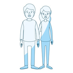 blue silhouette shading cartoon full body couple in casual clothing vector illustration