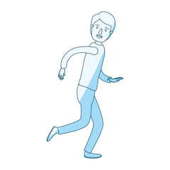 Fototapeta na wymiar blue silhouette shading cartoon full body guy with hairstyle running vector illustration