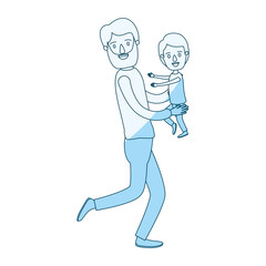blue silhouette shading cartoon full body man carrying a child vector illustration