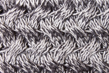 Black and White Knitting or Knitted Fabric Texture Pattern Background Close Up View