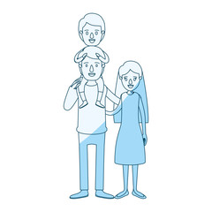 blue silhouette shading caricature family mother and father with boy on his back vector illustration