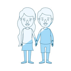 Obraz na płótnie Canvas blue silhouette shading caricature full body couple in casual clothing vector illustration