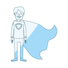blue silhouette shading cartoon full body super dad hero with beard and heart symbol in uniform vector illustration