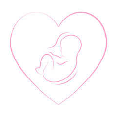 Baby is in the womb. Symbol of love and care for the child. Childbirth, Maternity and child care. Vector illustration.