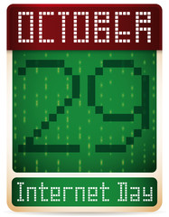 Calendar with Retro Green Computer Screen for Internet Day, Vector Illustration