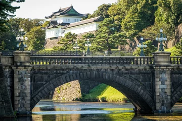 Papier Peint photo Lavable Tokyo Pont impérial et château de Tokyo