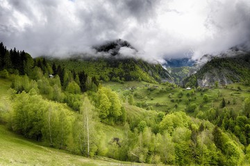 Alpine landscape and green fields,Magura,Transylvania,Romania,Europe