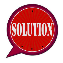 Speech bubble label red with text SOLUTION