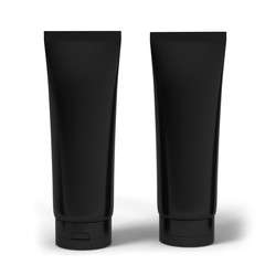 Realistic rendering of blank white cosmetics tubes and box packaging isolated on white background. 3D Illustration.
