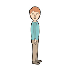 light color caricature thick contour full body guy with hairstyle looking to side vector illustration
