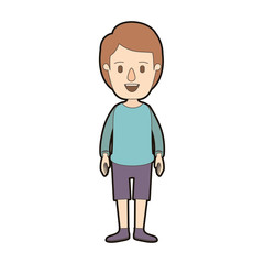 light color caricature thick contour full body guy with hairstyle looking to front vector illustration