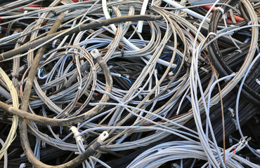 pile of electrical cables in the landfill for recyclable materia