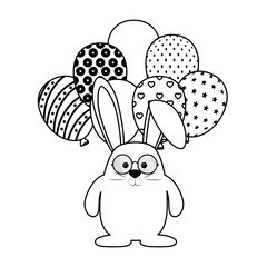 cute bunny holding a balloons icon over white background. vector illustration