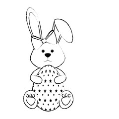cute bunny and  icon over white background. vector illustration
