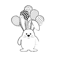 cute bunny holding a balloons icon over white background. vector illustration