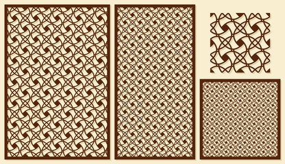 Set of decorative panels laser cutting. Template geometric pattern. The ratio of 2: 3, 1: 2, 1: 1, seamless. Vector illustration.