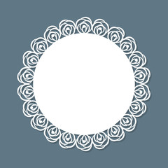 Round decorative frame with pattern of flower roses for laser cutting. Vector illustration.