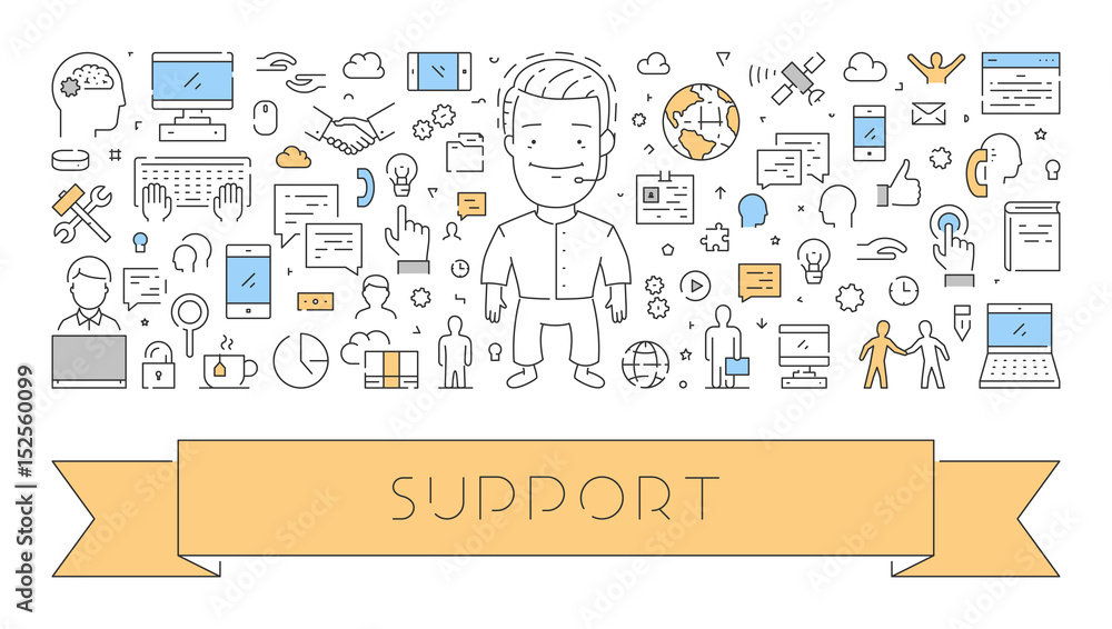 Aufkleber vector line web banner for support or call center