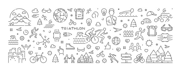 Vector line banner for triathlon and triathlete
