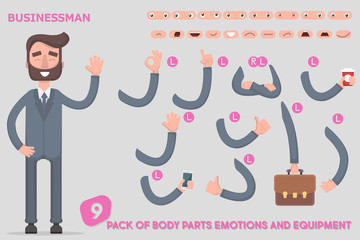 Parts body template for design work and animation. Funny office man cartoon.