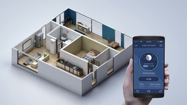 IoT smart home, Touching mobile Home appliance, Window blinds auto open close.Internet of Things