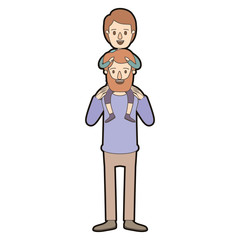 light color caricature thick contour bearded father with boy on his back vector illustration