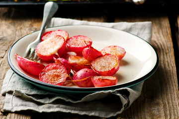 Roasted radish.style rustic.selective focus