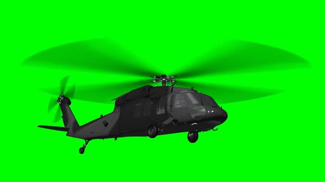 
military Helicopter Black Hawk Uh-60 in flight on Green Screen