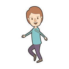 light color caricature thick contour full body guy with hairstyle dancing vector illustration