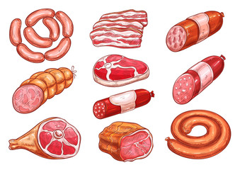 Sausage and meat sketch set for food design © Vector Tradition