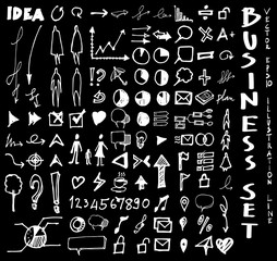 Business arrow bubble set sketch vector ink doodle on chalkboard eps10