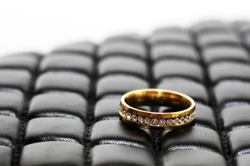 Beautiful engagement rings on leather material