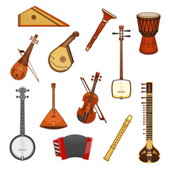Fototapeta premium Classic and ethnic music instrument icon set