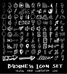 Business arrow bubble set sketch vector ink doodle on chalkboard eps10