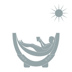 Vector illustration of man resting in a hammock with a book.