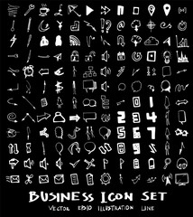 Business set sketch vector ink doodle on chalkboard eps10