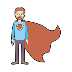 light color caricature thick contour full body super dad hero with beard vector illustration