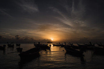 Ships on the beach in morning day, Lipe Island in thailand.