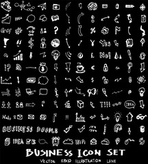 Business set sketch vector ink doodle on chalkboard eps10