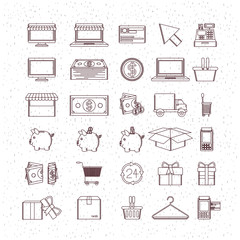 monochrome set of icons of buy and sell and shipping and savings and payment vector illustration