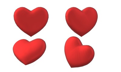 red 3d heart on white background. four 3d heart sign.