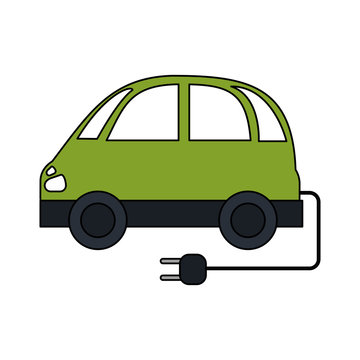color image electric car icon with connector vector illustration