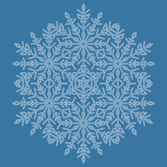 Round vector white snowflake. Abstract winter ornament. Fine snowflake