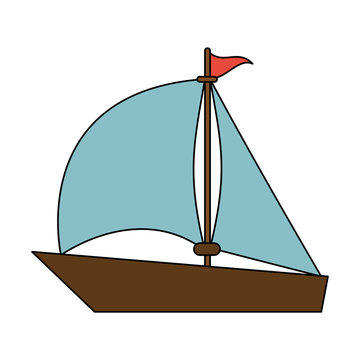 color image wooden boat with sail vector illustration