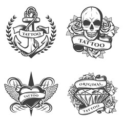 Fototapeta na wymiar Vintage Tattoo Studio Emblems Set