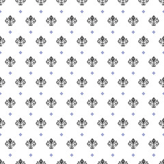 Seamless vector pattern. Modern geometric ornament with royal lilies. Classic vintage background