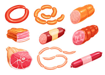 Meat and sausage watercolor set for food design © Vector Tradition