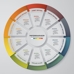 Abstract 10 steps modern pie chart infographics elements.Vector illustration.